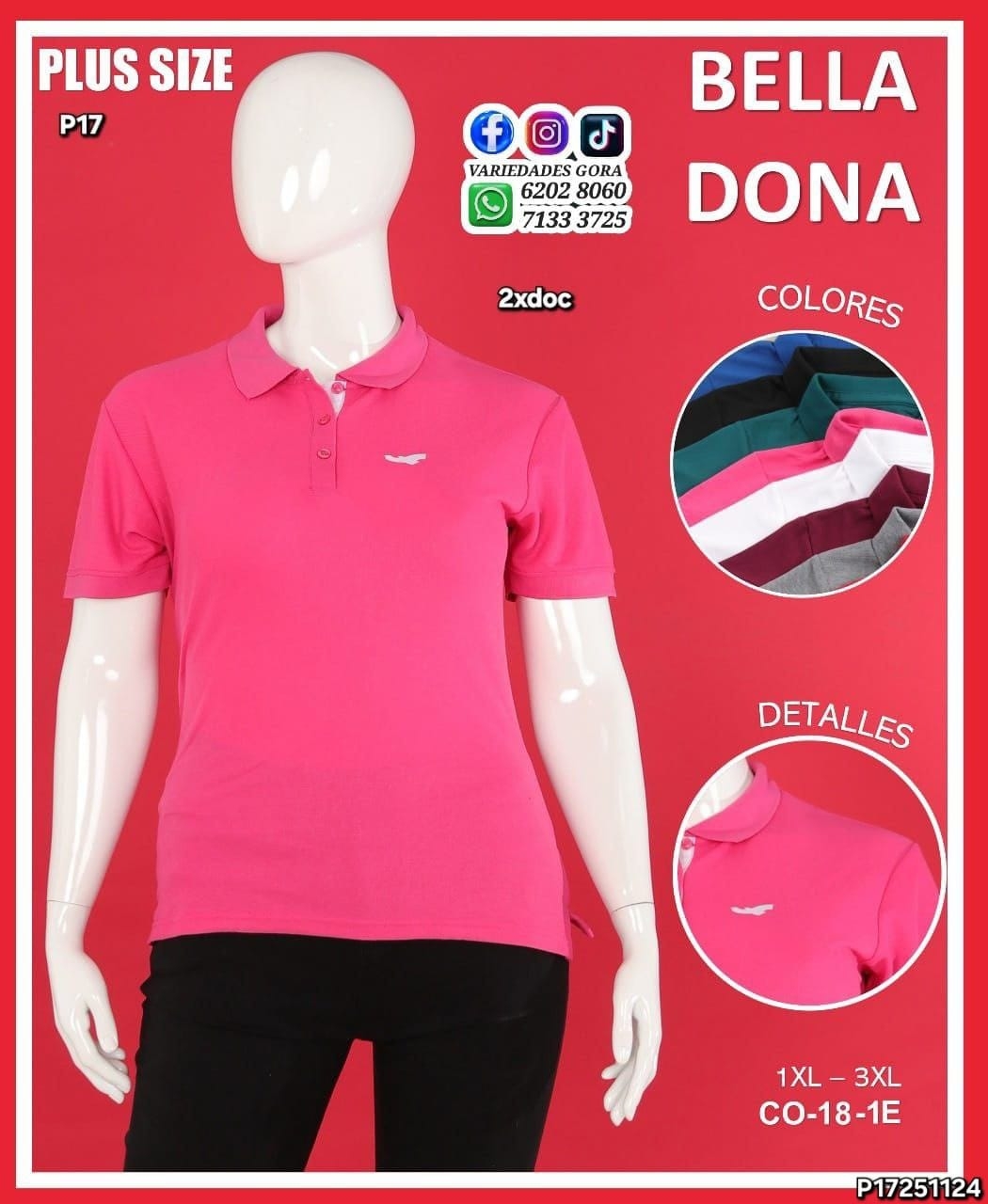 CAMISA PARA DAMA 1XL-3XL BELLA DONA P17