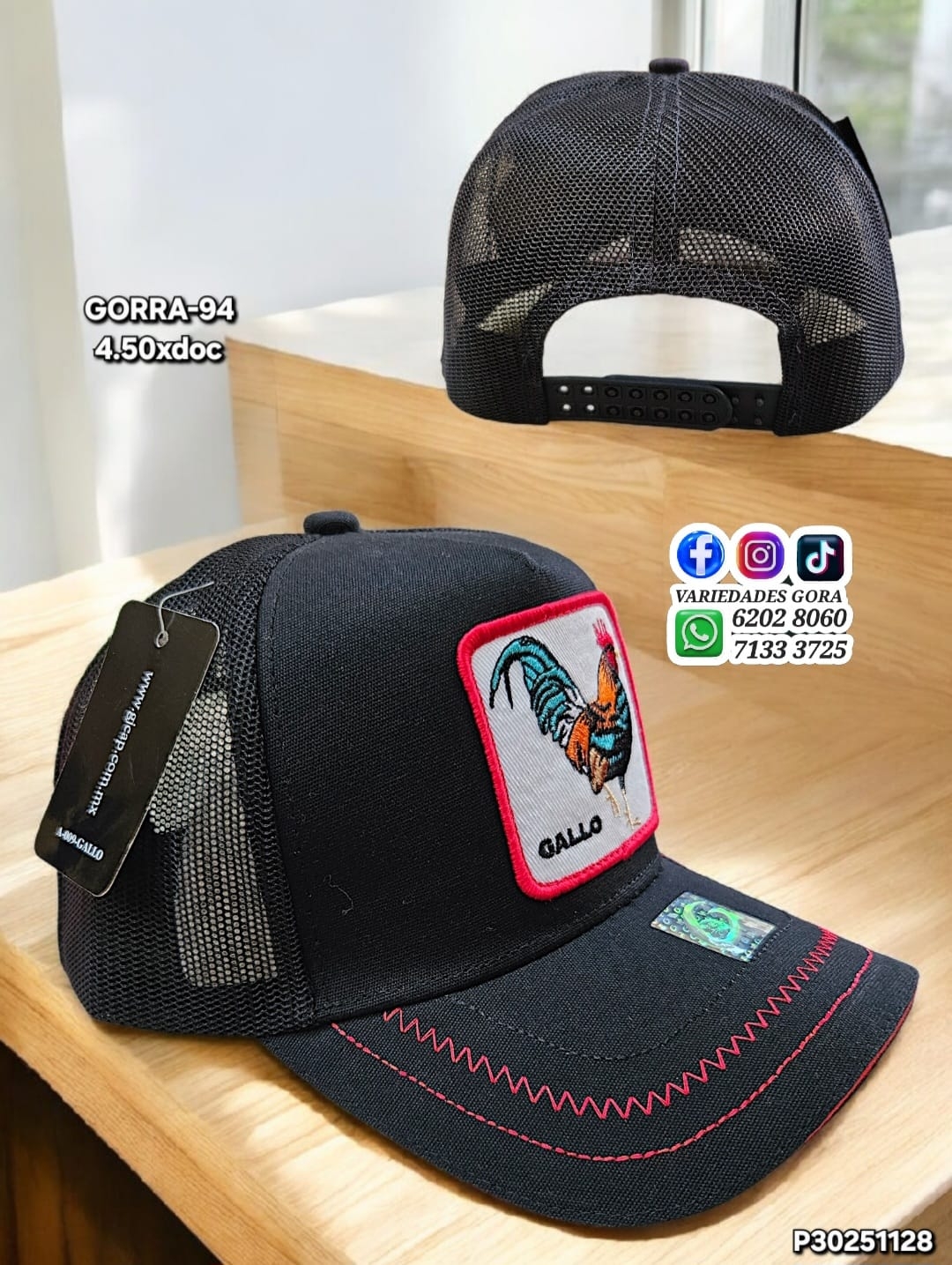 GORRA NEGRA HOMBRE GALLO P30