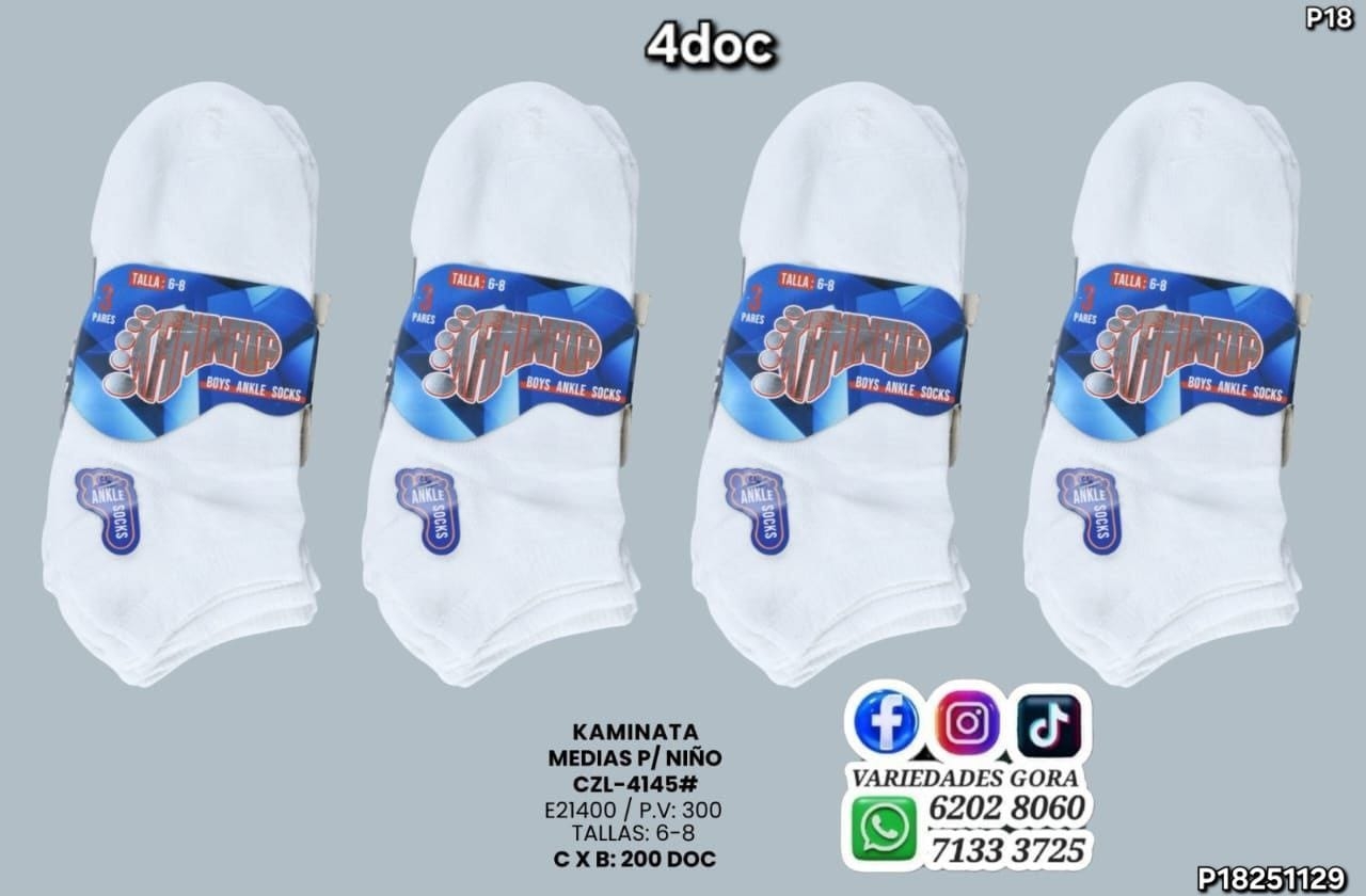CALCETIN PARA NIÑO FULL BLANCO KAMINATA 6-8 P18