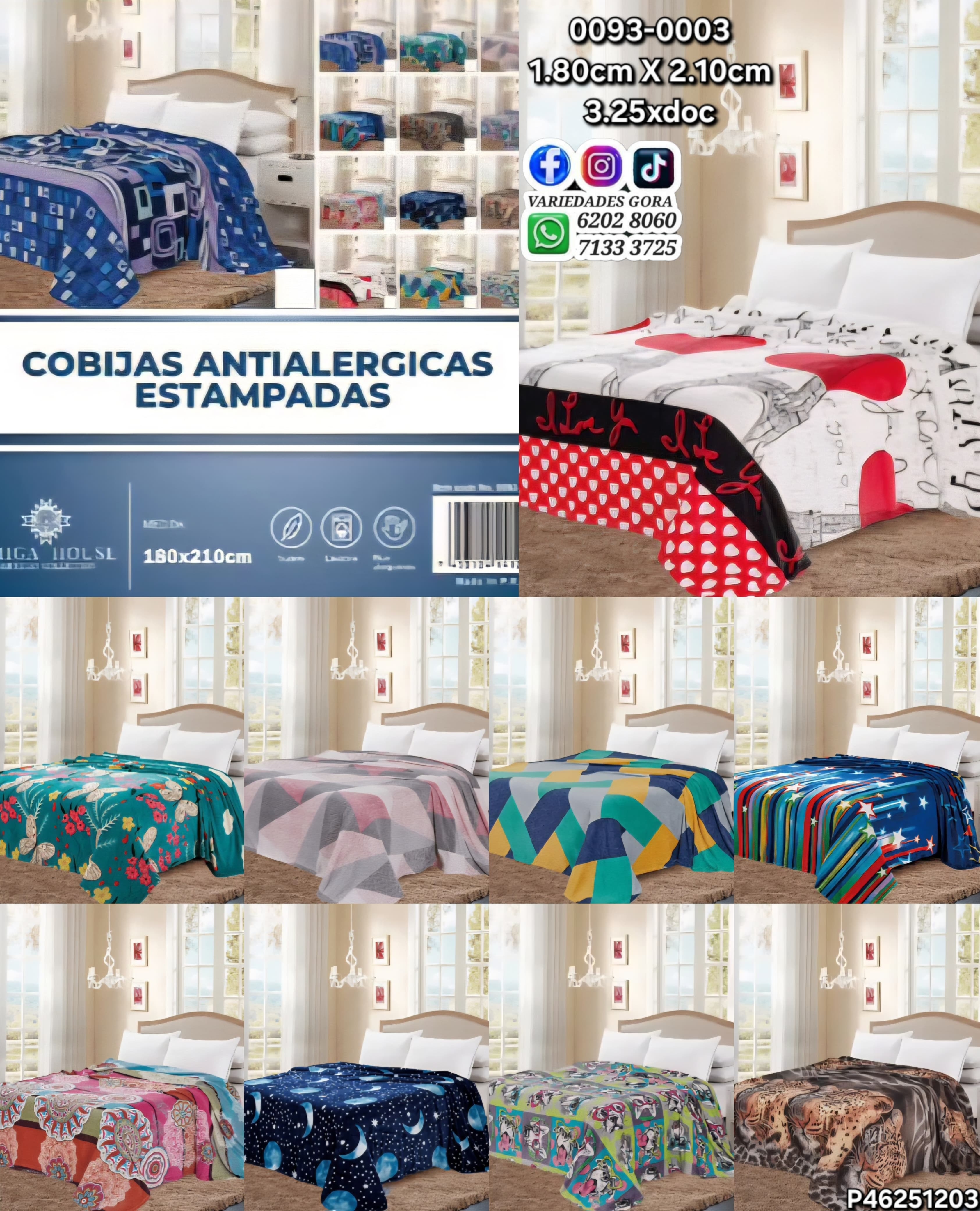 COBIJAS ANTI ALERGICAS ESTAMPADAS 180X210CM P46