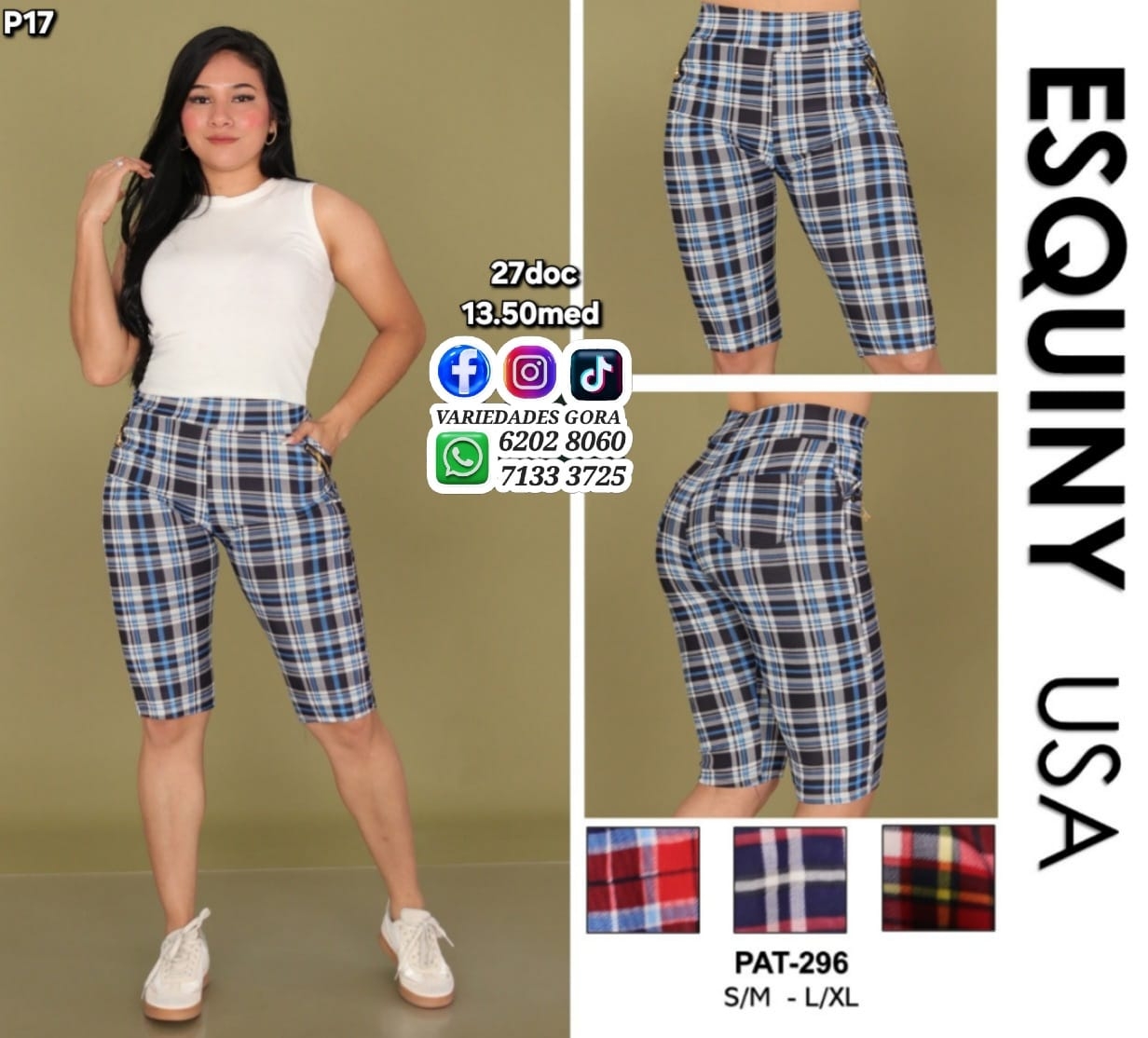 SHORT CUADRICULADO DAMA S/M-L/XL ESQUINY USA P17