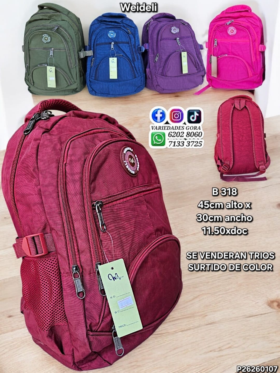 MOCHILA UNISEX 45ALX30AN WEIDELI P26
