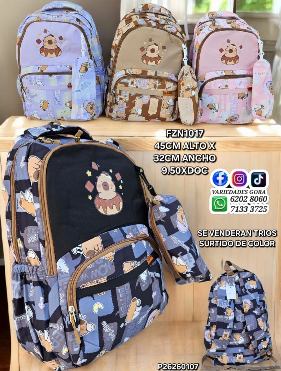 MOCHILA DAMA CAPYBARA DONA 45CM DE ALTO X 37CM DE ANCHO P26