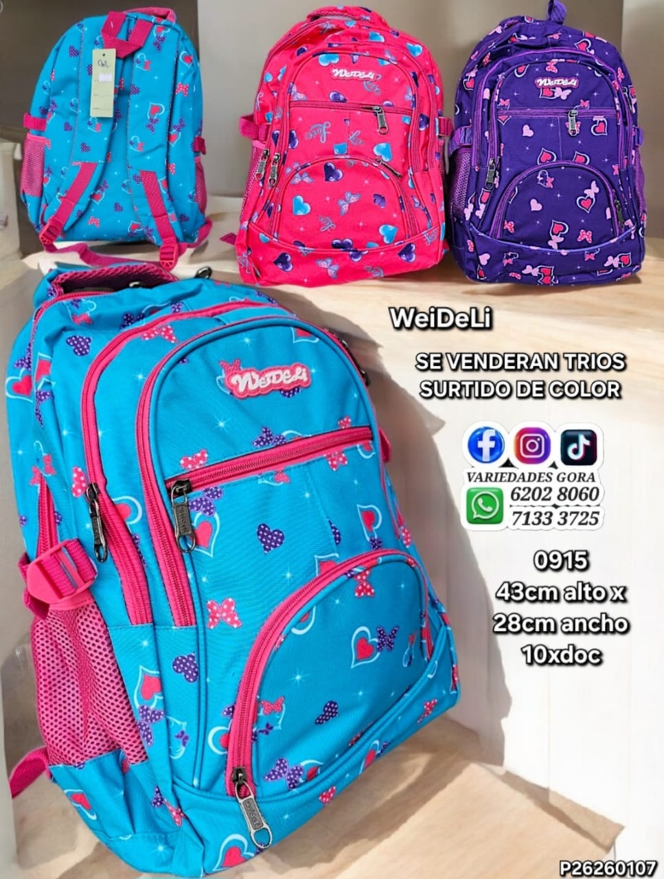MOCHILA DAMA WEIDELI ESTAMPADA 43CM DE ALTO X 28CM DE ANCHO P26