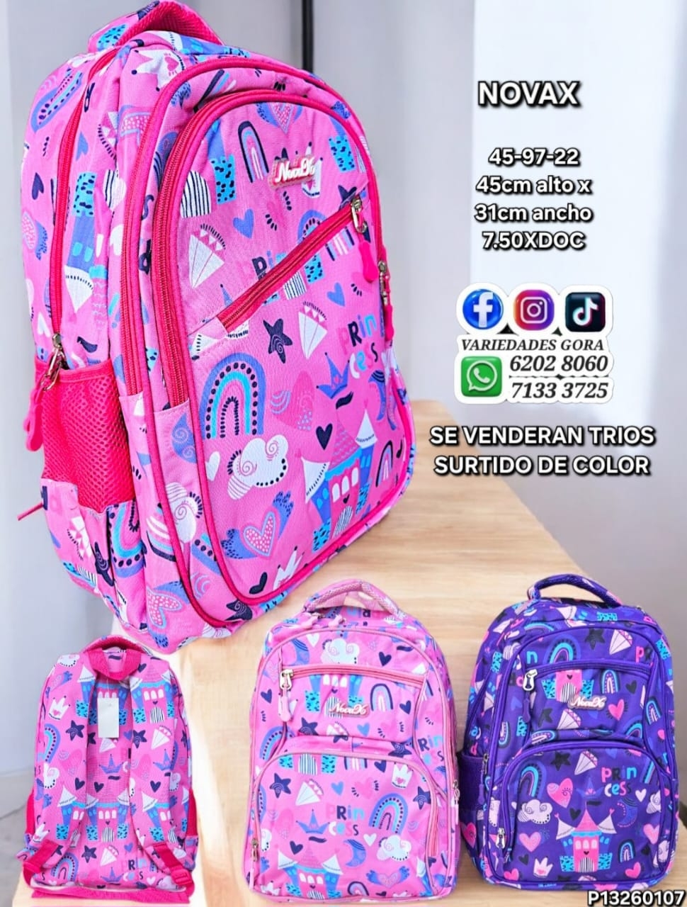 MOCHILA DAMA NOVAX ESTAMPADA 45CM DE ALTO X 31CM DE ANCHO P13
