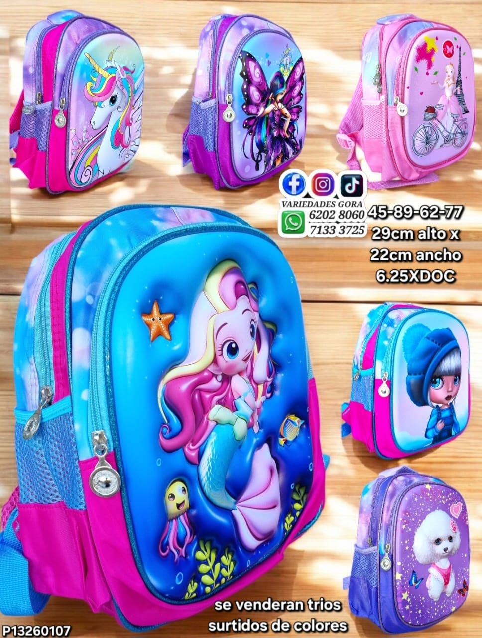 MOCHILA NIÑA ESTAMPADO SURTIDO 29CM DE ALTO X 22CM DE ANCHO P13