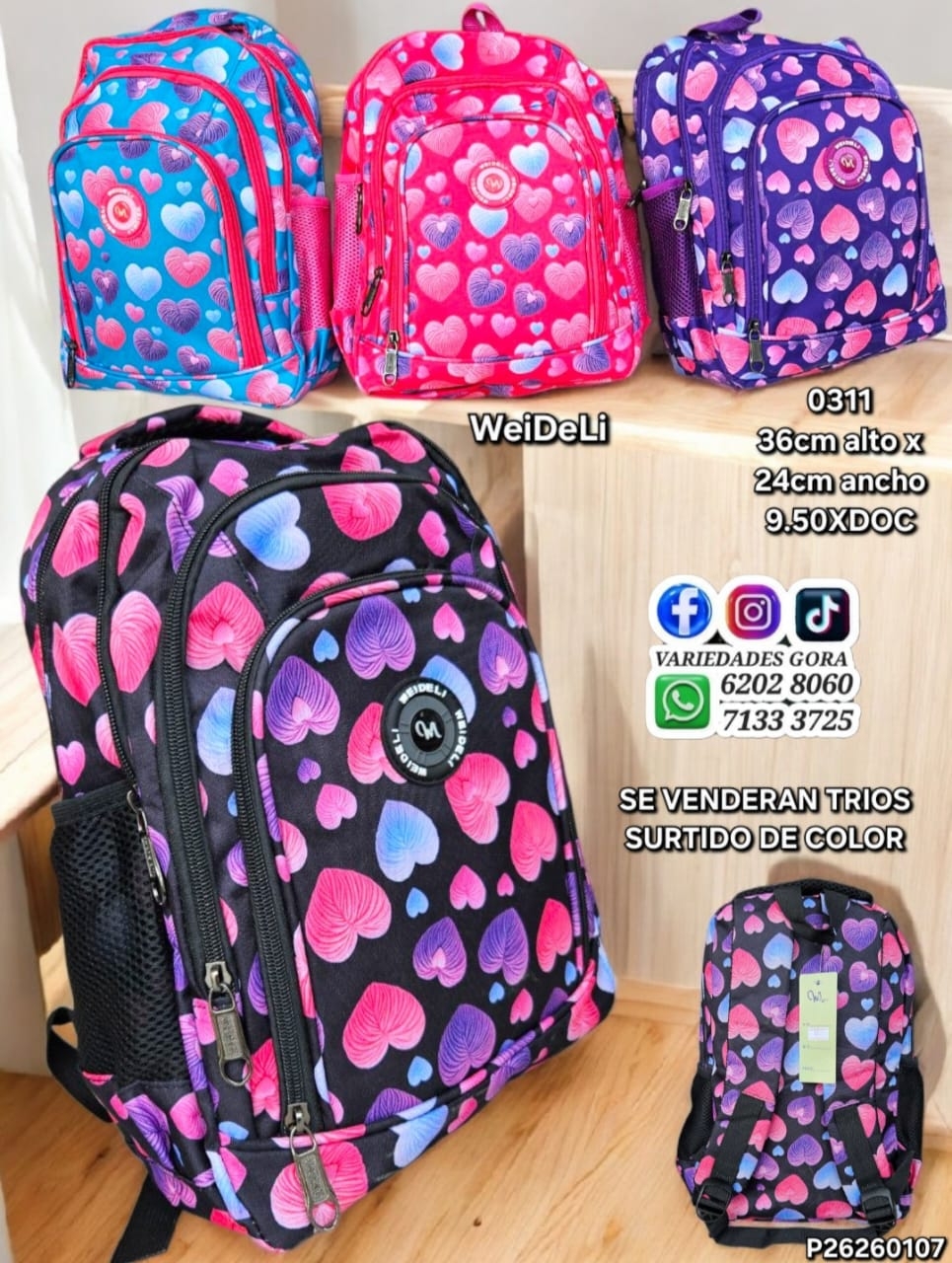 MOCHILA DAMA WEIDELI ESTAMPADA SURTIDO  36CM DE ALTO X 24CM DE ANCHO P26