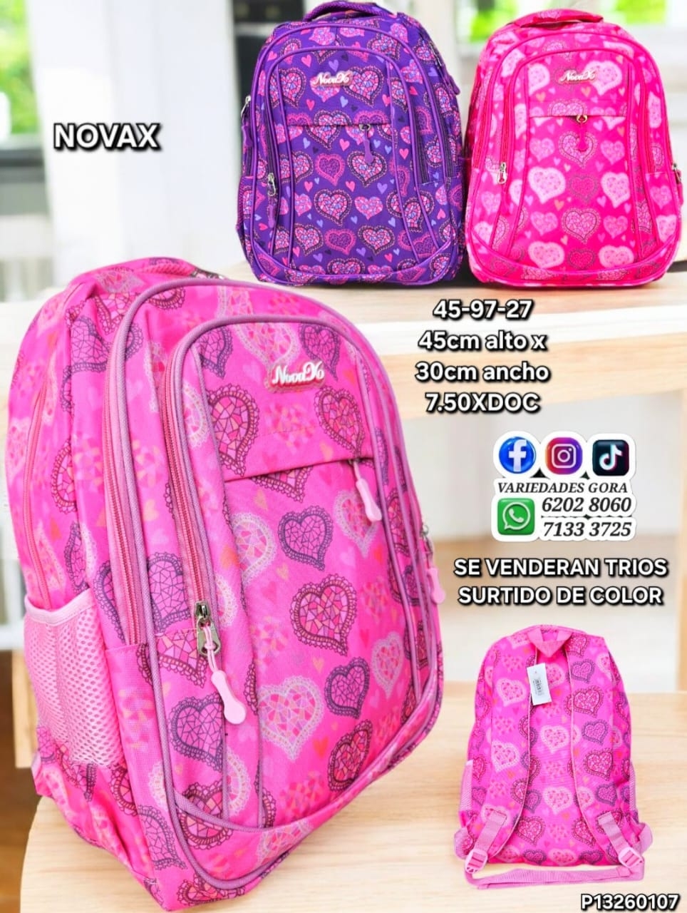 MOCHILA DAMA NOVAS ESTAMPADO SURTIDO  45CM DE ALTO X 30CM DE ANCHO P13