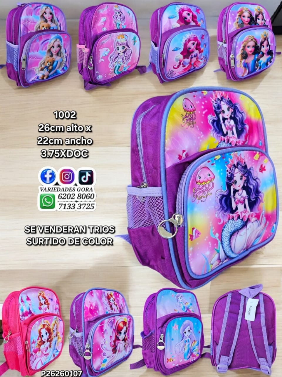 MOCHILA NIÑA SURTIDO GENERAL 26CM DE ALTO X 22CM DE ANCHO P26