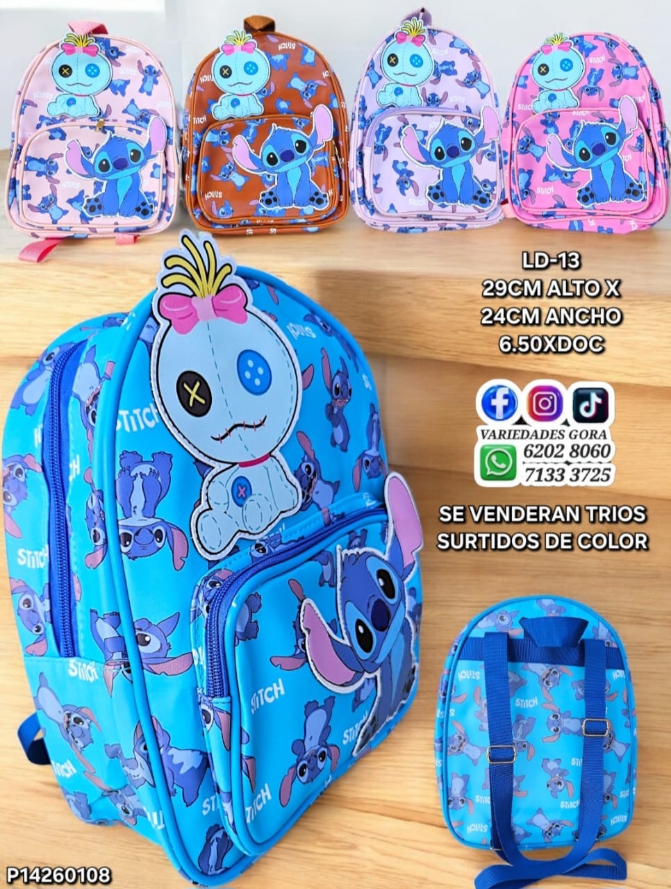 MOCHILA NIÑA STICH COLORES SURTIDOS 29ALX24AN P14