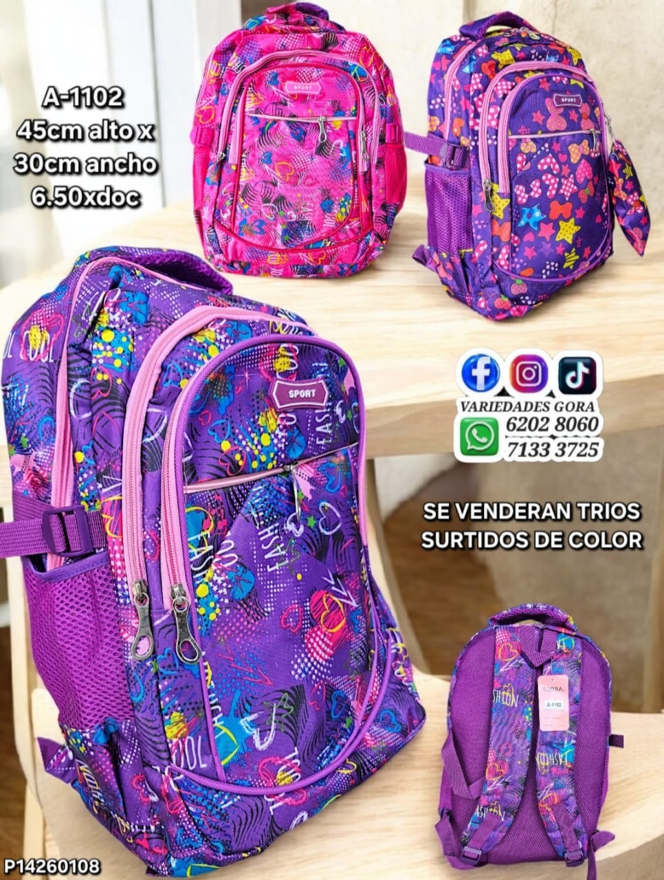 MOCHILA DAMA SPORT ESTAMPADA SURTIDA 45ALX30AN P14