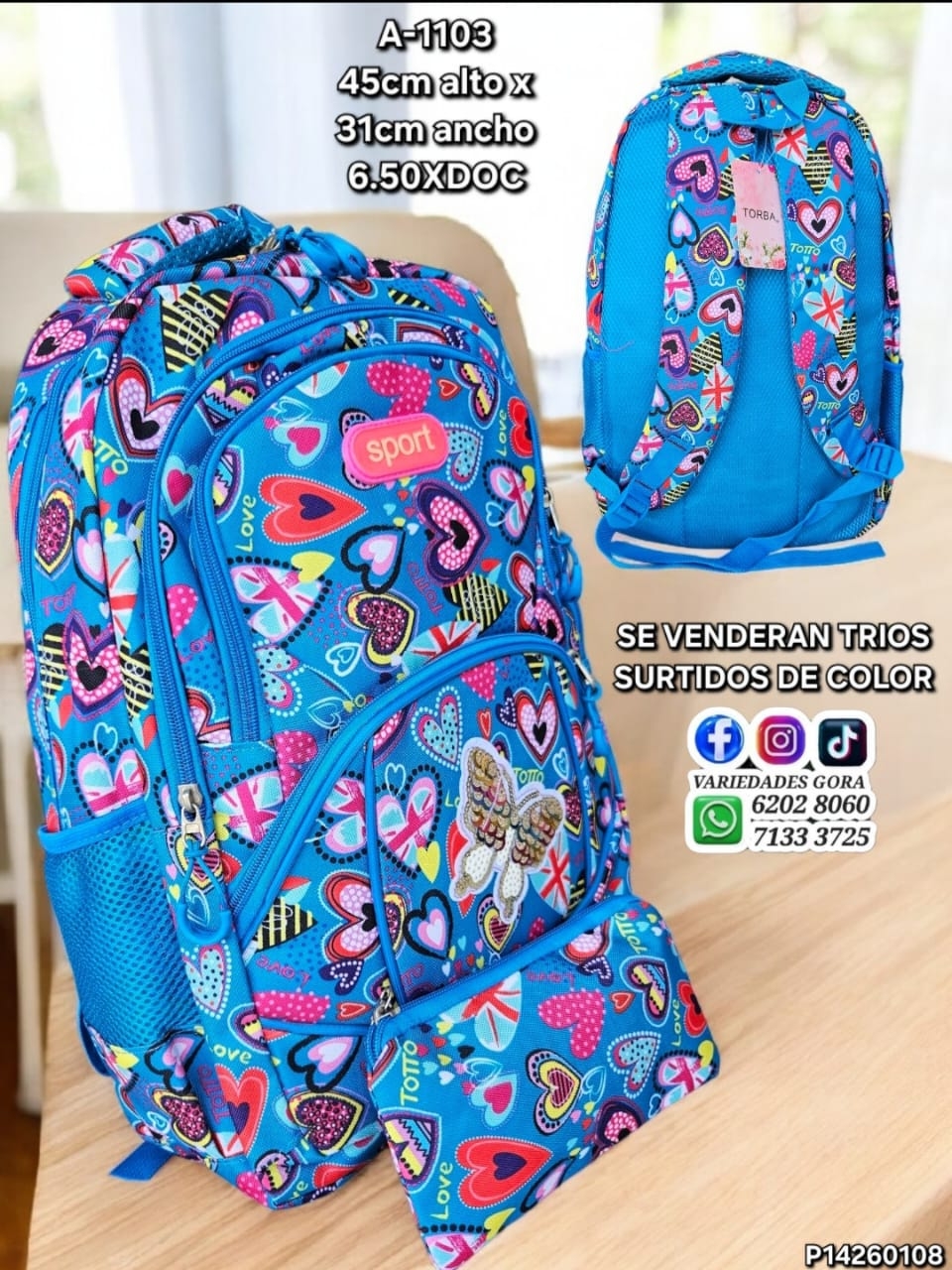 MOCHILA DAMA SPORT ESTAMPADA CELESTE 45ALX31AN P14