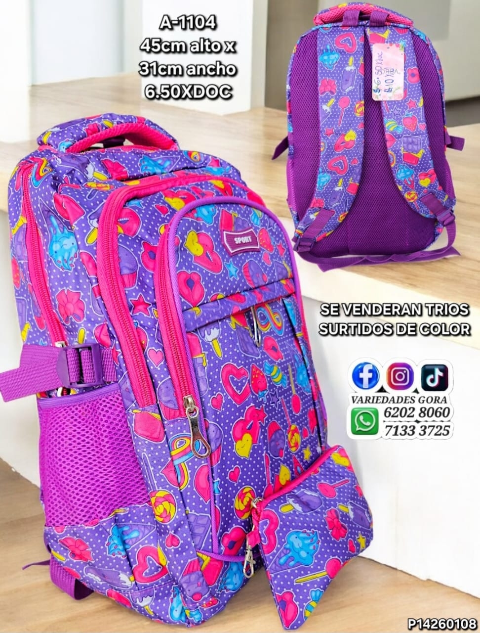 MOCHILA DAMA SPORT ESTAMPADA MORADA 45ALX31AN P14