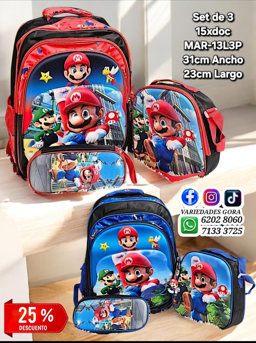 DESC. MOCHILA NIÑO MARIOS SET DE TRES 31ALX31AN GENERAL