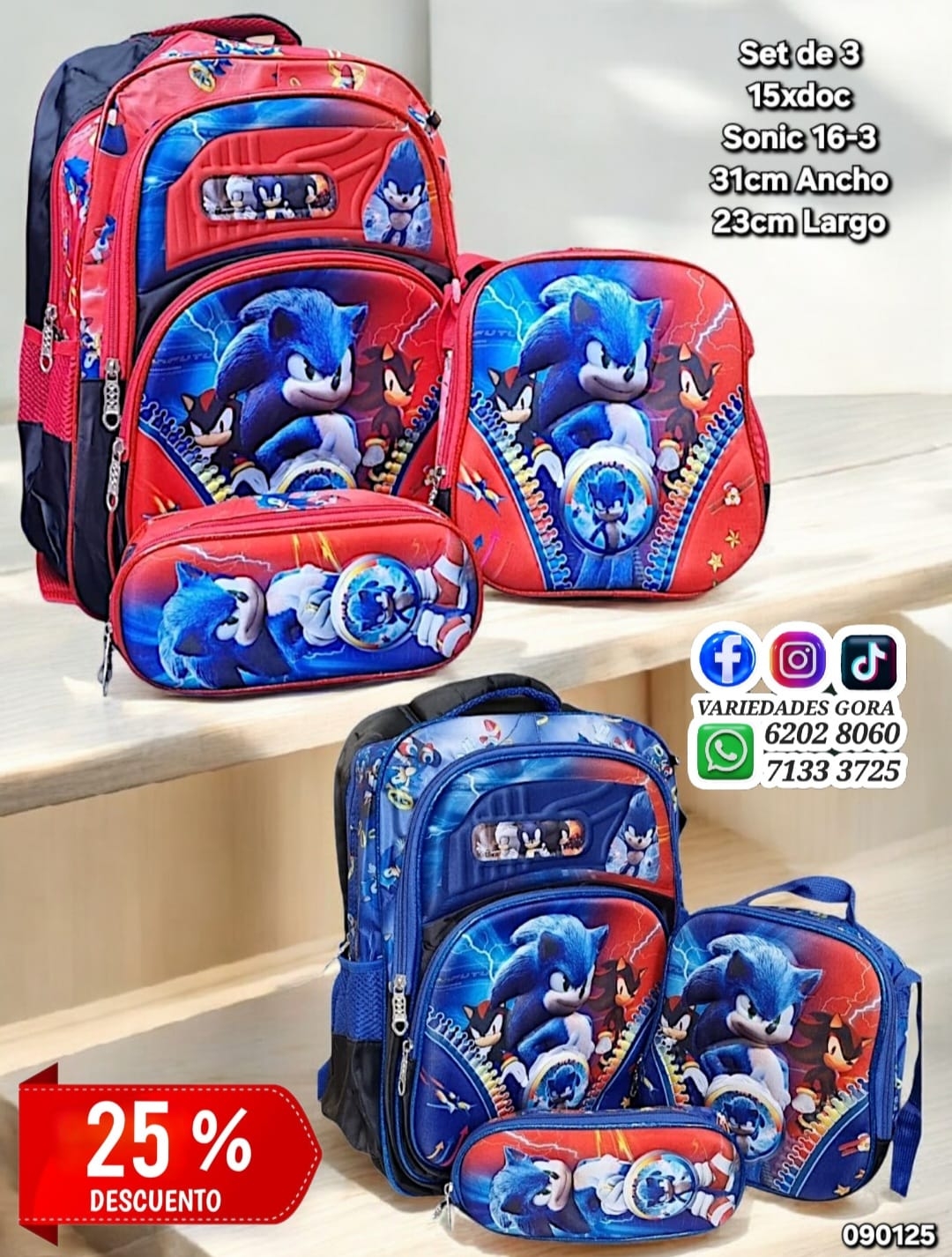 DESC. MOCHILA NIÑO SONIC SET DE TRES 31ANX23AL GENERAL
