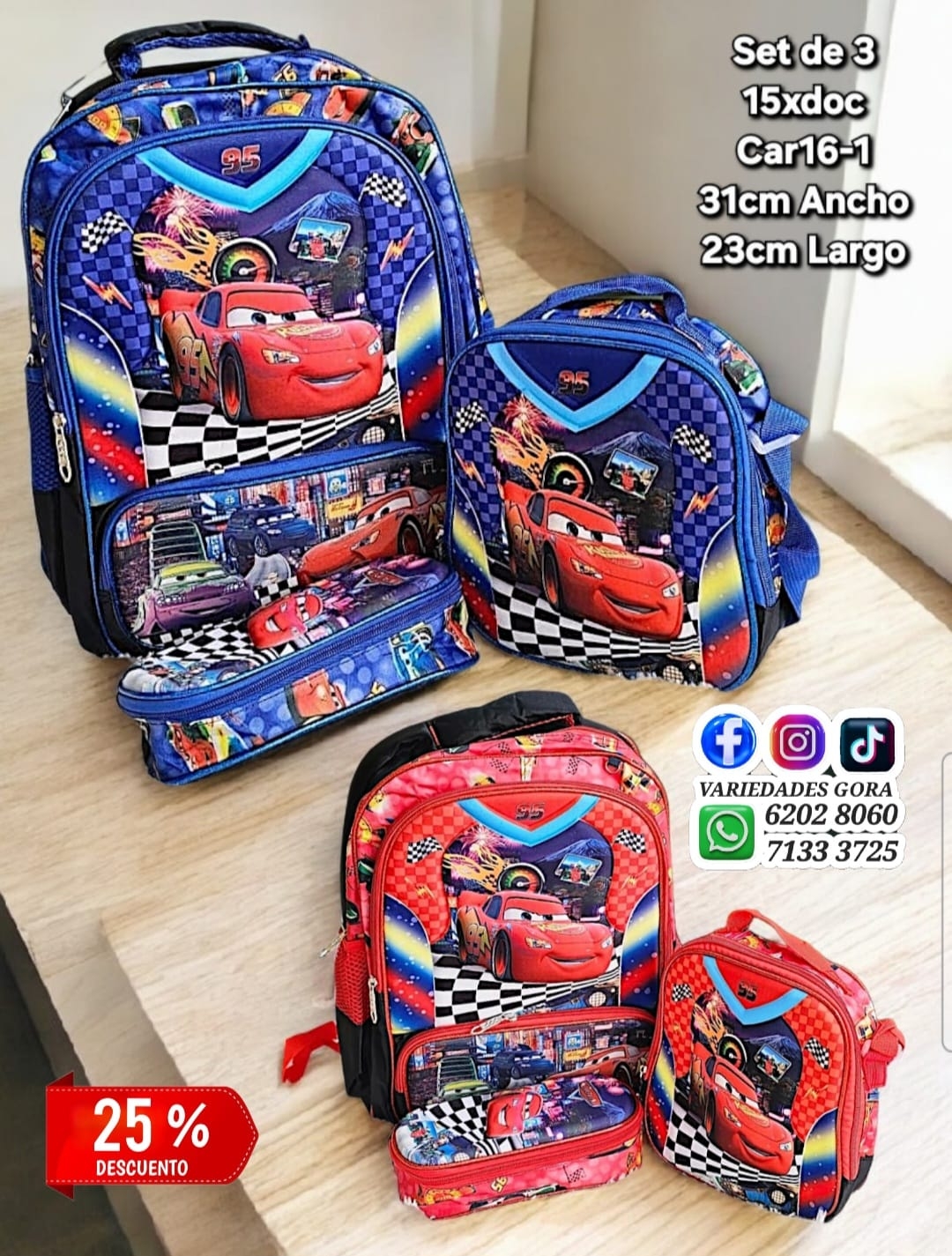 DESC. MOCHILA NIÑO CARS SET DE TRES 31ANX23AL GENERAL