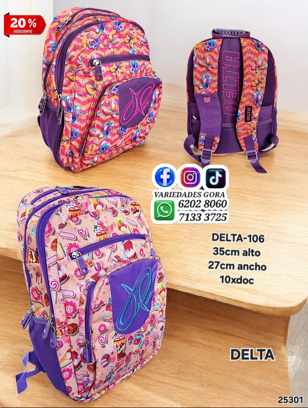 DESC. MOCHILA DAMA DELTA ESTAMPADA 35ALX27AN GENERAL