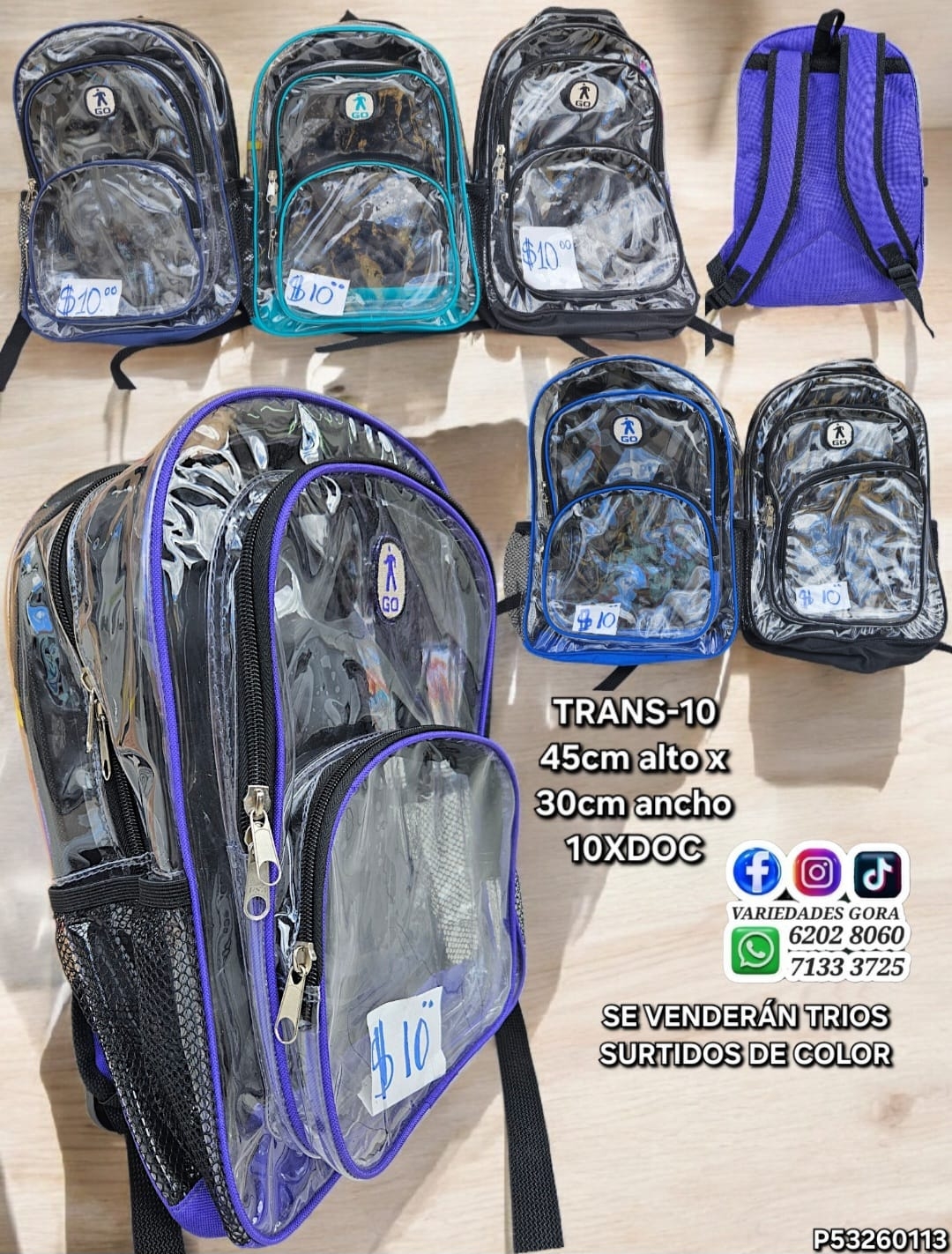 MOCHILA TRANSPARENTE GO GENERAL  P53