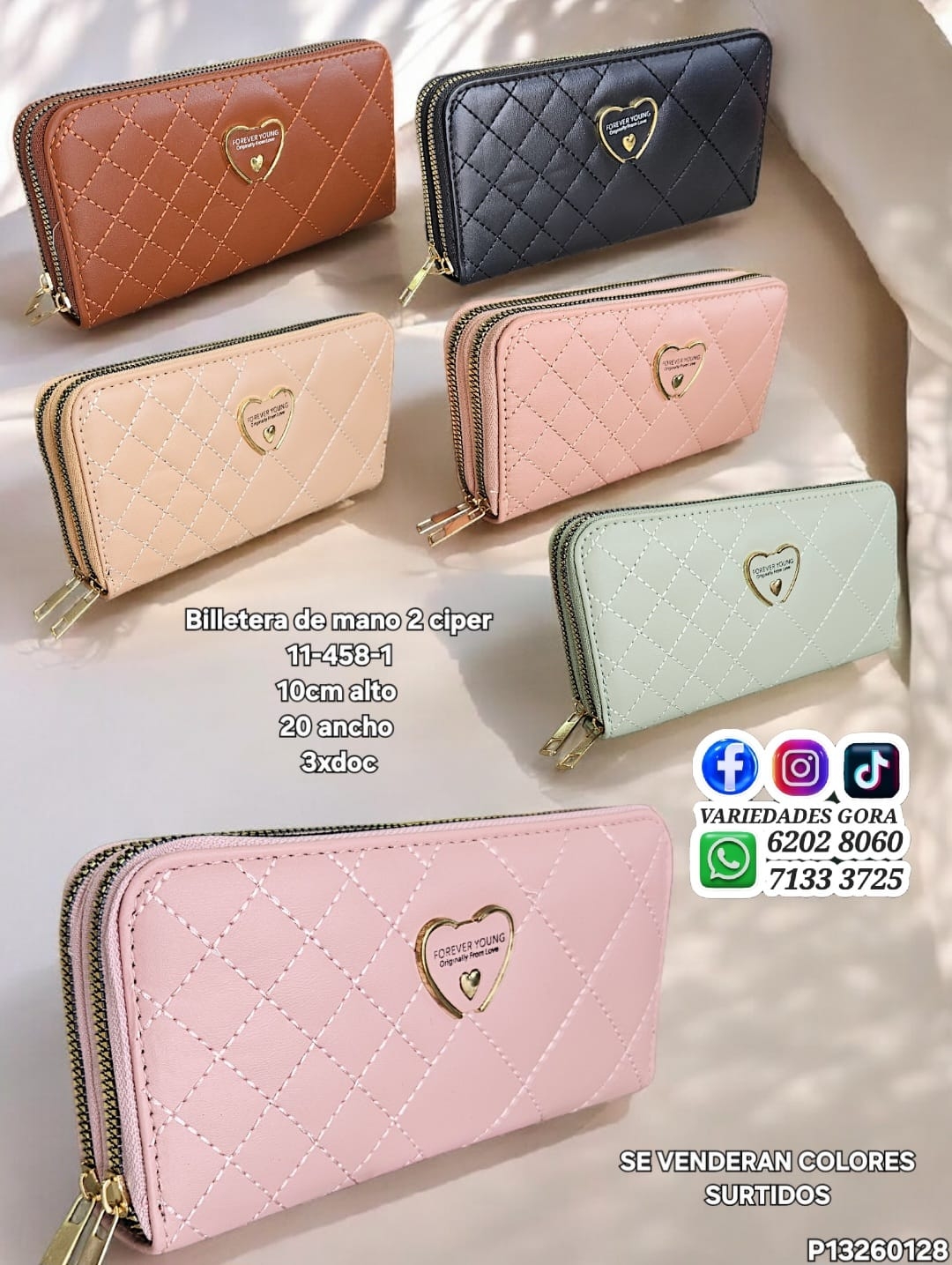 BILLETERA DAMA DOBLE ZIPPER GENERAL SURTIDO 20ANX10AL P13