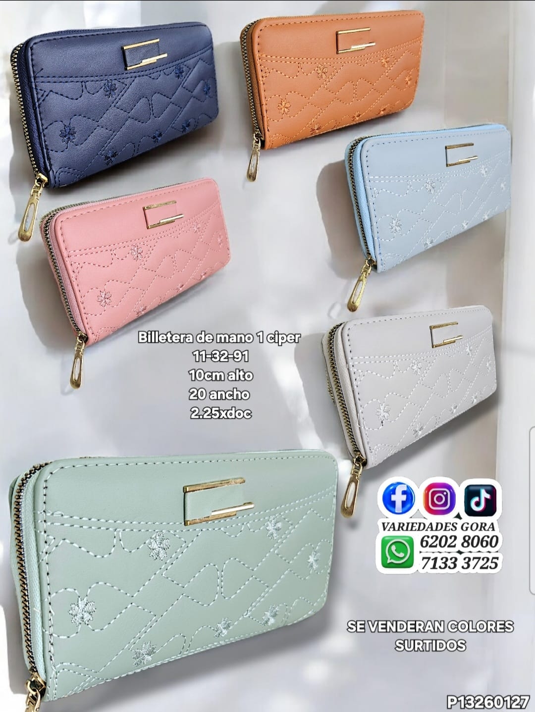 BILLETERA DAMA UN ZIPPER GENERAL SURTIDO 20ANX10AL P13