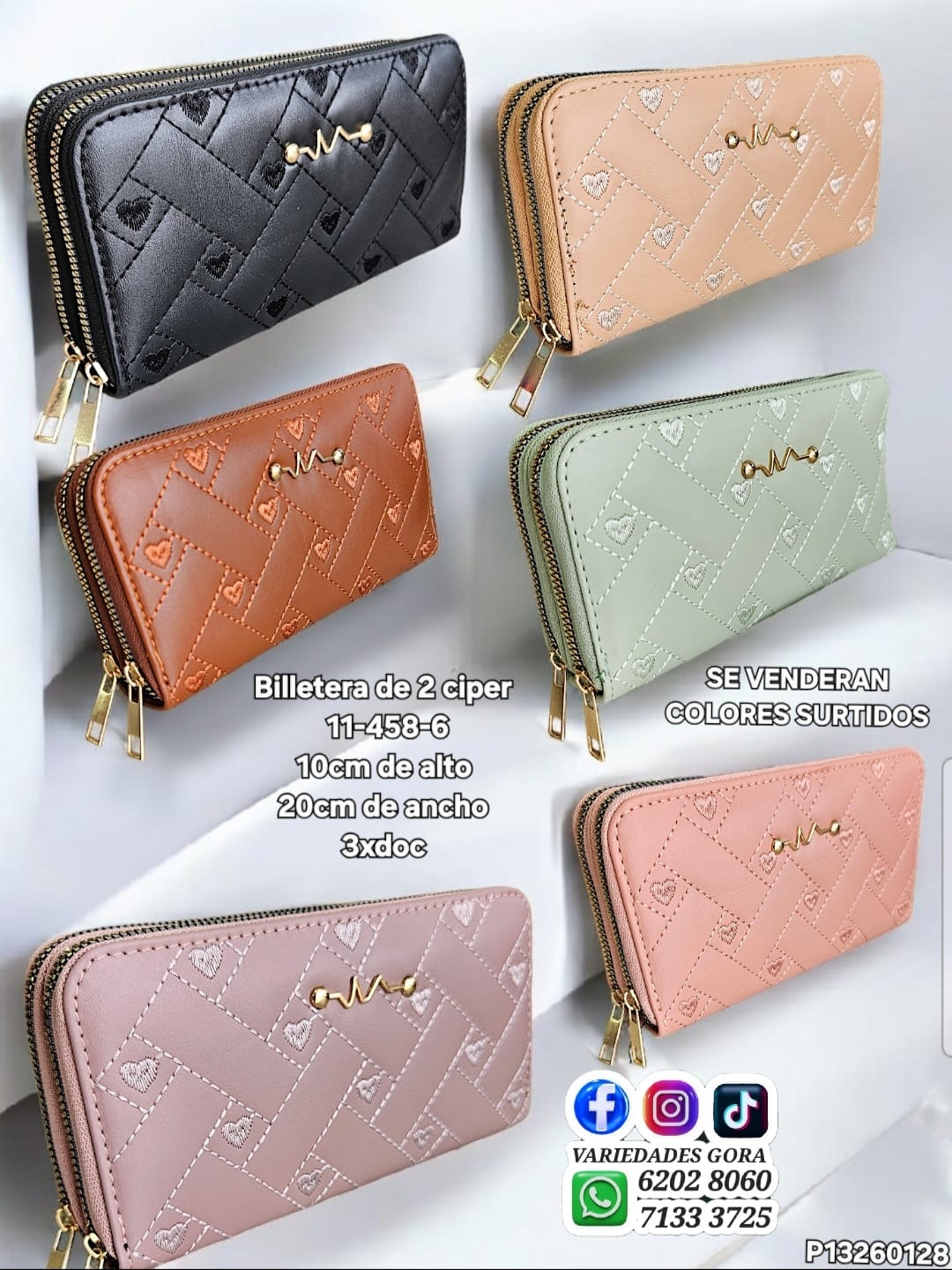 BILLETERA DAMA DOBLE ZIPPER GENERAL SURTIDO 20ANX10AL P13