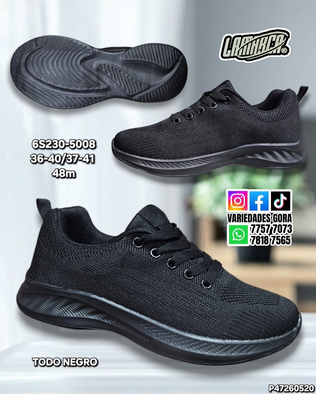 ZAPATO TENIS NEGRO HOMBRE 36-41 LA MARCA P47