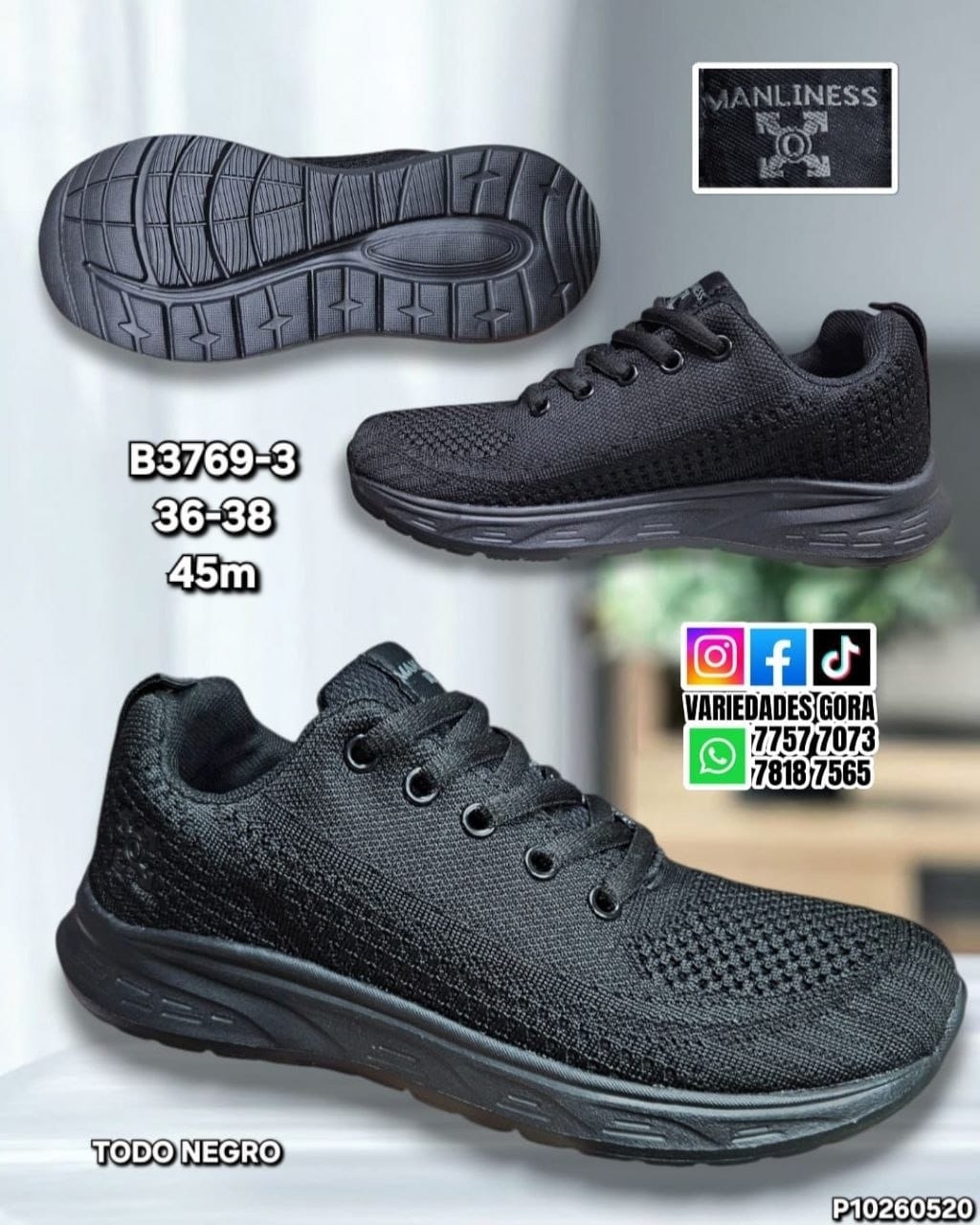 ZAPATO TENIS NEGRO HOMBRE 36-38 P10