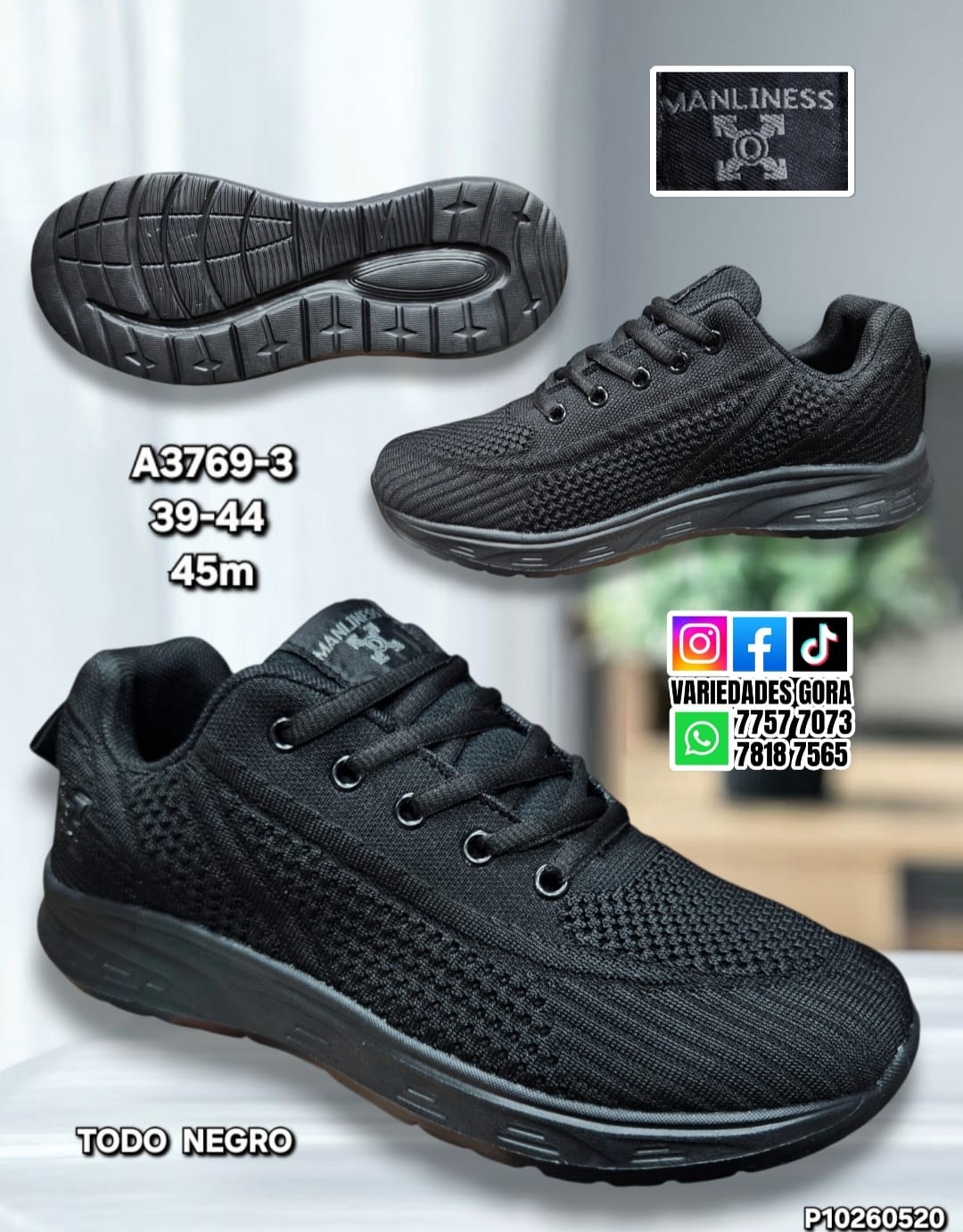 ZAPATO TENIS NEGRO HOMBRE 39-44 MANLINESS P47