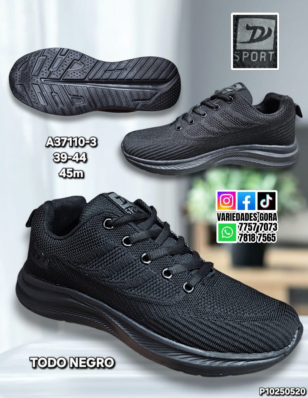 ZAPATO TENIS NEGRO 39-44 SPORT P10