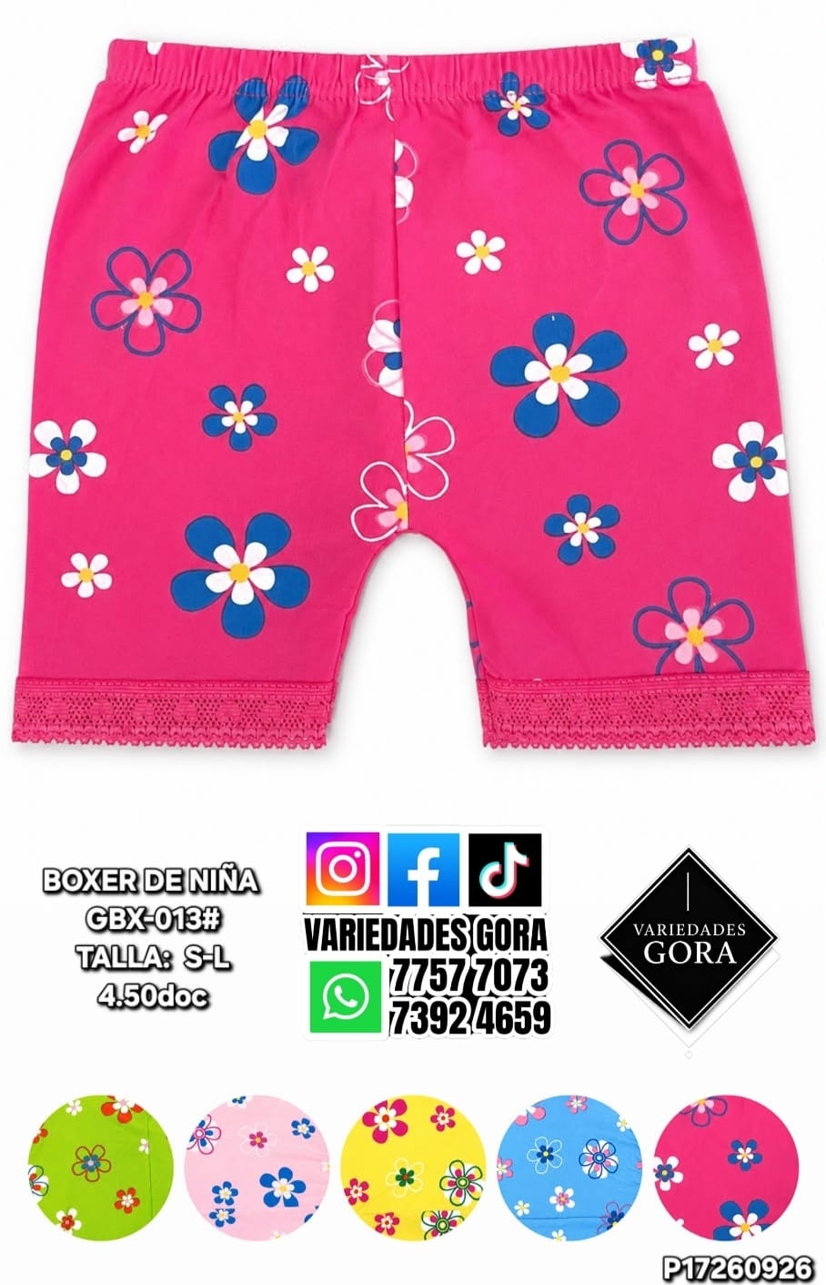 BOXER PARA NIÑA TALLA UNICA P18